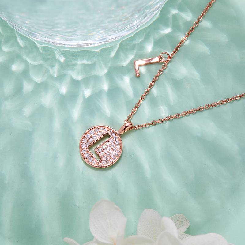 L pendant S925 silver plated rose gold Moissanite diamond light luxury letter necklace
